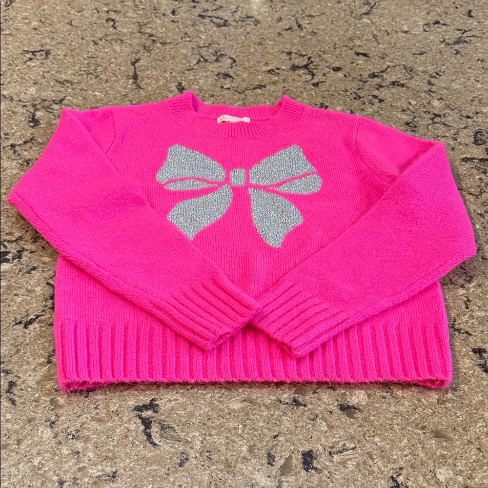 GB girls Pink Sweater with Silver Bow Size Large